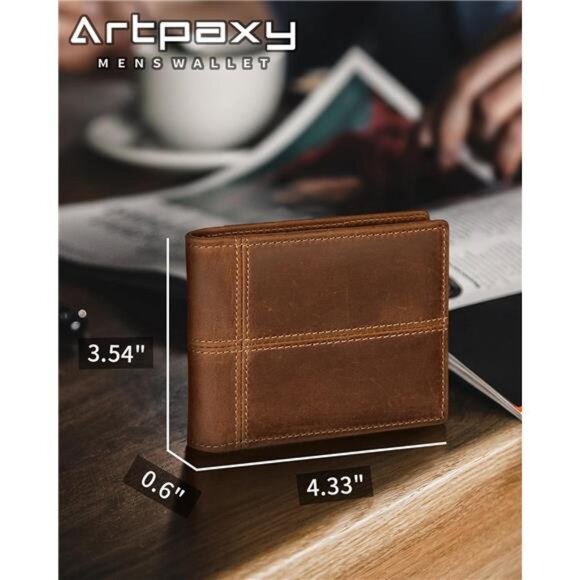 Mens Wallet Bifold Genuine Leather RFID Blocking Wallet for Men with 1 ID Window - Picture 2 of 7